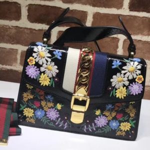 Replica Gucci 421882 Sylvie embroidered small shoulder bags Black