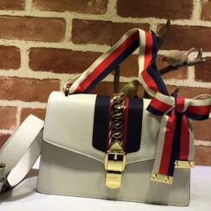 Replica Gucci 421882 Sylvie Leather Shoulder Bags White