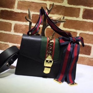 Replica Gucci 421882 Sylvie Leather Shoulder Bags Black