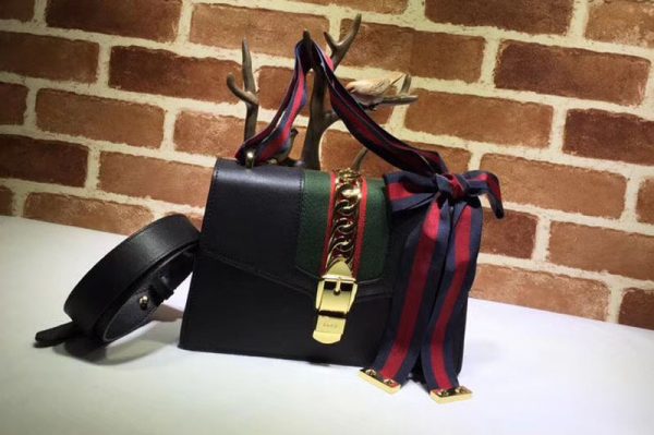 Replica Gucci 421882 Sylvie Leather Shoulder Bags Black