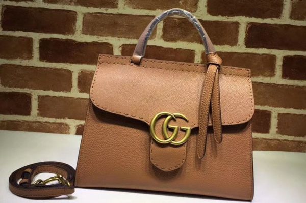 Replica Gucci 421890 GG Marmont Leather Top Handle Bags Brown