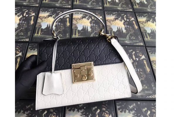 Replica Gucci Padlock Gucci Signature Top Handle Bag 453188 Black/White