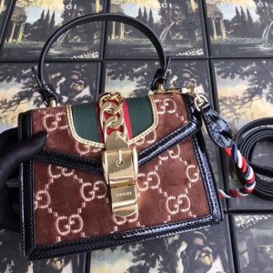 Replica Gucci Sylvie GG velvet mini bag 470270 brown