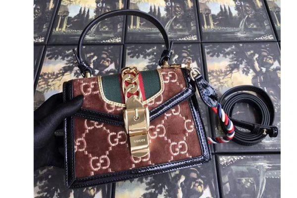 Replica Gucci Sylvie GG velvet mini bag 470270 brown