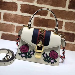 Replica Gucci Sylvie Embroider Leather mini Bag 470270 White