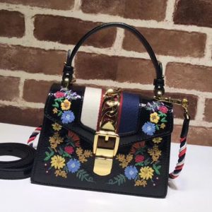 Replica Gucci Sylvie Embroidered Mini Bag Black 470270