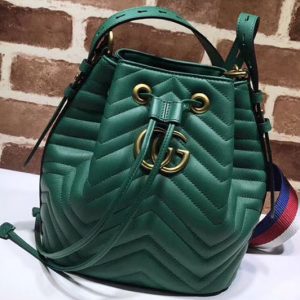 Replica Gucci 476674 GG Marmont Quilted Leather Bucket Bag Green