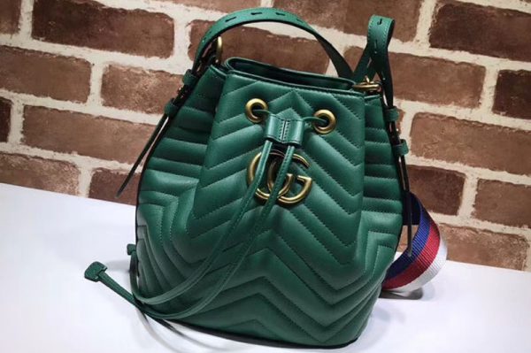 Replica Gucci 476674 GG Marmont Quilted Leather Bucket Bag Green