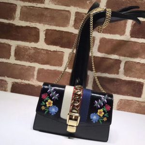 Replica GUCCI Sylvie floral embroidered leather cross-body clutch 494646 black