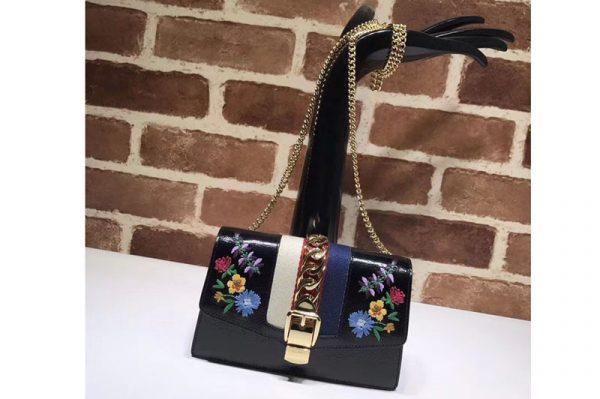 Replica GUCCI Sylvie floral embroidered leather cross-body clutch 494646 black