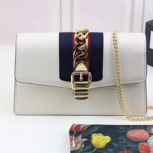 Replica Gucci Sylvie Web Leather Mini Chain Bag 494646 White