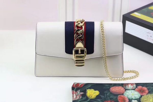 Replica Gucci Sylvie Web Leather Mini Chain Bag 494646 White