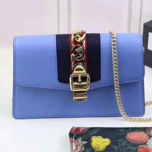 Replica Gucci Sylvie Web Leather Mini Chain Bag 494646 Blue