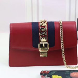 Replica Gucci Sylvie Web Leather Mini Chain Bag 494646 Red