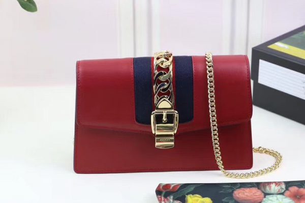 Replica Gucci Sylvie Web Leather Mini Chain Bag 494646 Red