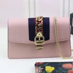 Replica Gucci Sylvie Web Leather Mini Chain Bag 494646 Pink