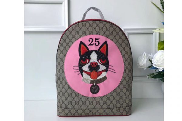 Replica Gucci GG Supreme Boston Terriers Bosco Medium Backpack Bag 505372 Pink