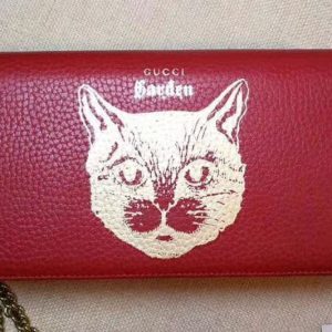 Replica Gucci 521552 Original Calf leather Mini cross-body clutch With Cat Red