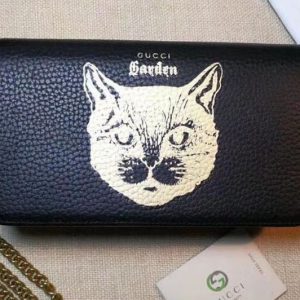 Replica Gucci 521552 Original Calf leather Mini cross-body clutch With Cat Black