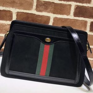 Replica Gucci 523354 GG Suede medium shoulder bags Black