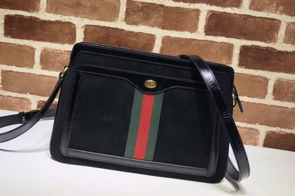 Replica Gucci 523354 GG Suede medium shoulder bags Black