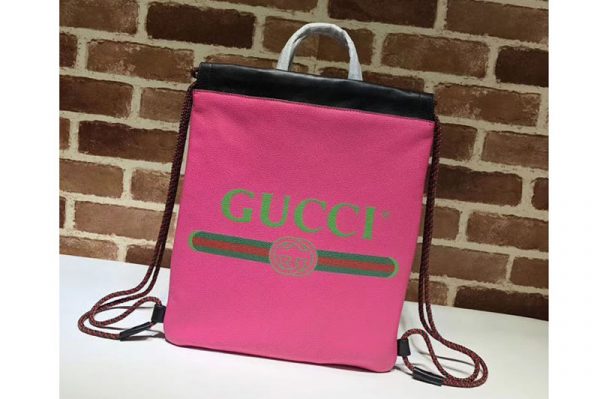 Replica Gucci Print Leather Vintage Logo Drawstring Small Backpack Bag 523586 Rosy