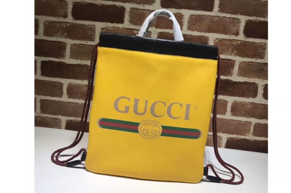 Replica Gucci Print Leather Vintage Logo Drawstring Small Backpack Bag 523586 Yellow