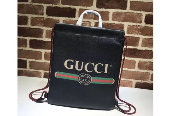 Replica Gucci Print Leather Vintage Logo Drawstring Small Backpack Bag 523586 Black