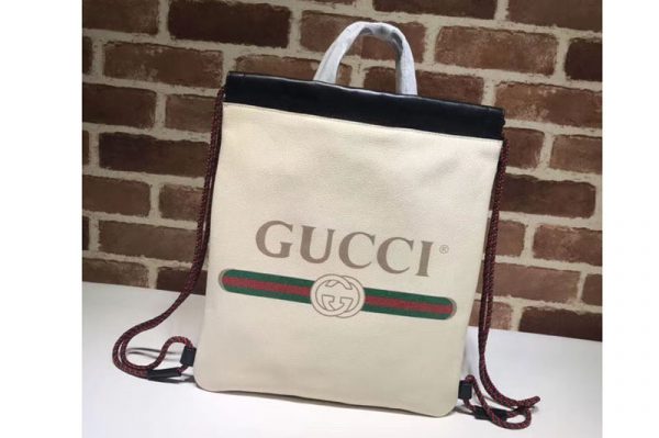 Replica Gucci Print Leather Vintage Logo Drawstring Small Backpack Bag 523586 White