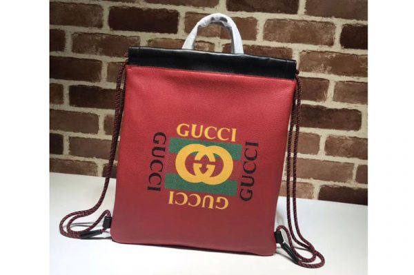 Replica Gucci Print Leather Vintage Logo Drawstring Small Backpack Bag 523586 Red