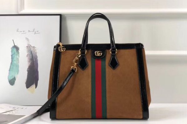 Replica Gucci Ophidia Suede medium top handle bags 524537 Brown