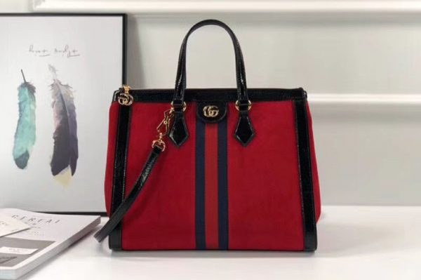 Replica Gucci Ophidia Suede medium top handle bags 524537 Red