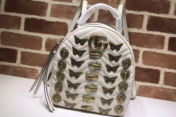 Replica Gucci 476671 GG Marmont Animal Studs Leather Backpack White