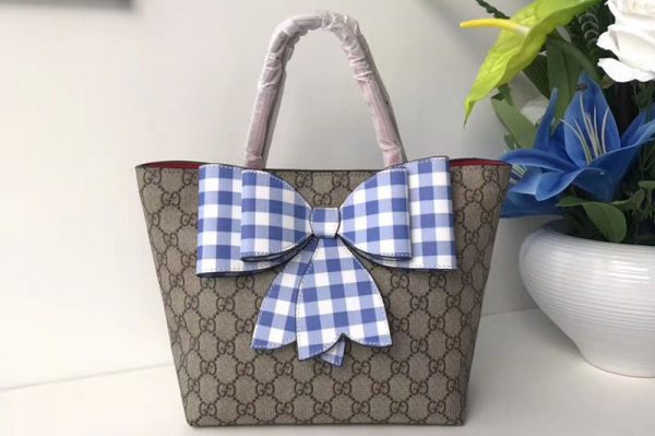 Replica Gucci 501804 Childrens GG Supreme Check Bow Tote Bags Blue/White