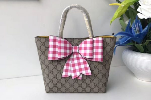 Replica Gucci 501804 Childrens GG Supreme Check Bow Tote Bags Red/White