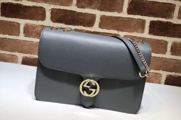 Replica Gucci 510303 Interlocking GG Leather Crossbody Bags Grey