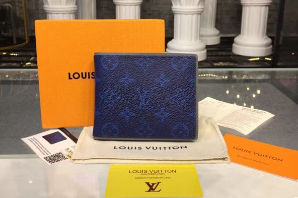 Replica Louis Vuitton M62239 LV Multiple Wallet Monogram Eclipse Canvas Blue