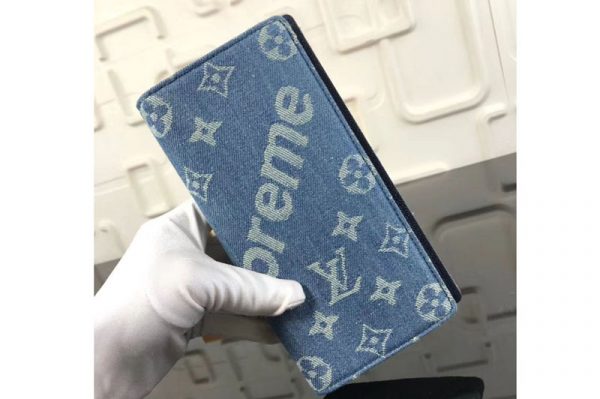 Replica Louis Vuitton M66540 LV Monogram Denim Brazza Wallet Blue