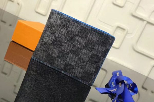 Replica Louis Vuitton N64033 LV Slender Wallet Damier Graphite Canvas Blue