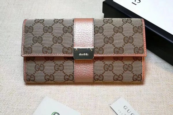 Replica Gucci 233028 Continental GG Fabric with Leather Wallet Pink