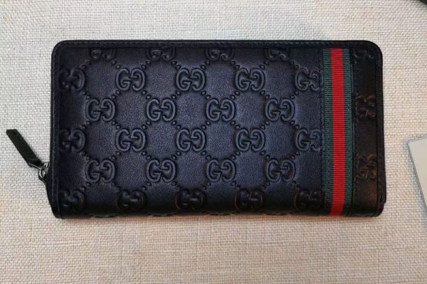 Replica Gucci 291105 Guccissima Leather Web Zip Around Wallet Black