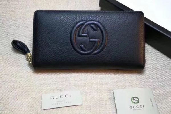 Replica Gucci 308004 Soho Original Leather Zip Around Wallets Black