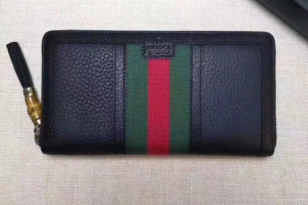 Replica Gucci 353651 Rania Black Leather Zip Around Wallets