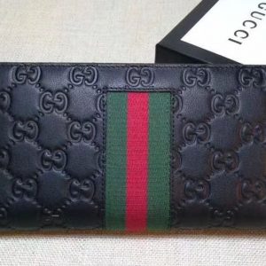 Replica Gucci 408831 Signature Web zip around wallet Black