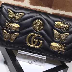 Replica Gucci 443436 GG Marmont continental With Animal wallet Black