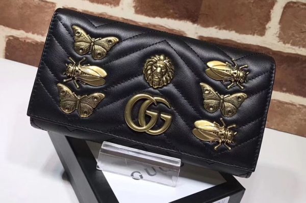 Replica Gucci 443436 GG Marmont continental With Animal wallet Black