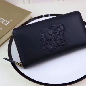 Replica Gucci 451182 Tiger embossed Long wallet Black