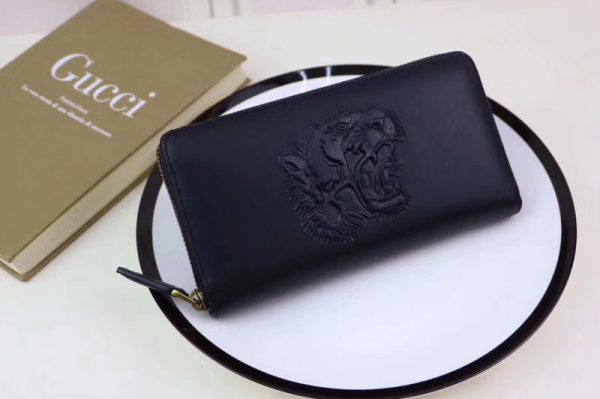 Replica Gucci 451182 Tiger embossed Long wallet Black