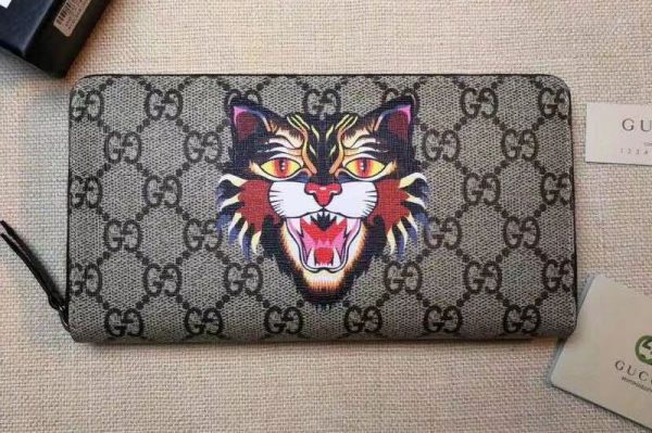 Replica Gucci 451273 Angry Cat print GG Supreme zip around wallet