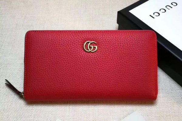 Replica Gucci 456117 GG Marmont leather zip around wallet Red